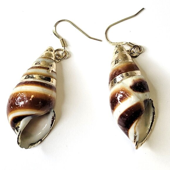 Shell Spiral Earrings Conch Sea Shell Earrings - Picture 1 of 7